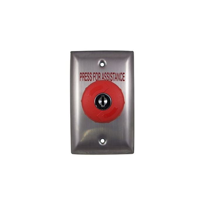 Smart Curved Stainless Steel GPO Plate Red Twist to Release Button, Text = PRESS FOR ASSISTANCE Smart Curved Stainless Steel GPO Plate Red Twist to Release Button, Text = PRESS FOR ASSISTANCE
